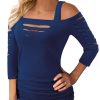Sexy Cut Out Cold Off Shoulder Tops for Women T-Shirt Distressed Half Sleeve Square Neck Blouse Summer Rock Tee
