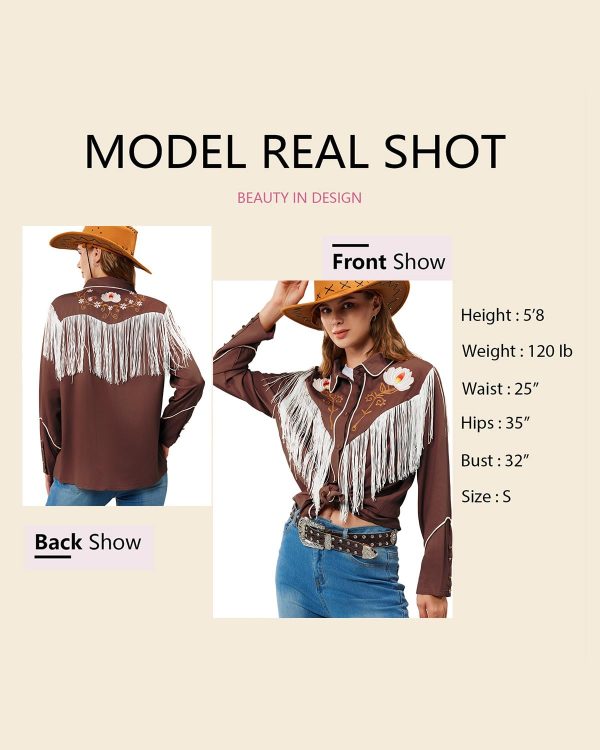 Women's Floral Embroidered Fringe Western Shirts Rodeo Cowgirl Button Down Blouse Tops Country Style Outfits