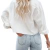 Womens Button Down Cropped Shirts Long Sleeve Casual Crop Tops Solid Lapel Blouse Shirt with Chest Pocket