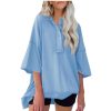 Women's Drop Shoulder 3/4 Sleeve T-Shirts Lightweight Casual Summer Sweatshirt Button Up Henley Neck Pullover Tops