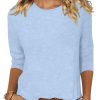 Women's Casual 3/4 Sleeve T-Shirts Round Neck Cute Tunic Tops Basic Tees Blouses Loose Fit Pullover