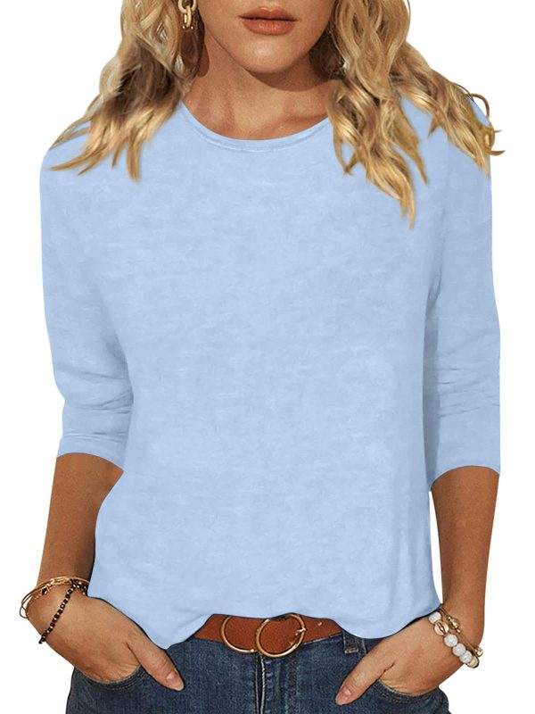 Women's Casual 3/4 Sleeve T-Shirts Round Neck Cute Tunic Tops Basic Tees Blouses Loose Fit Pullover