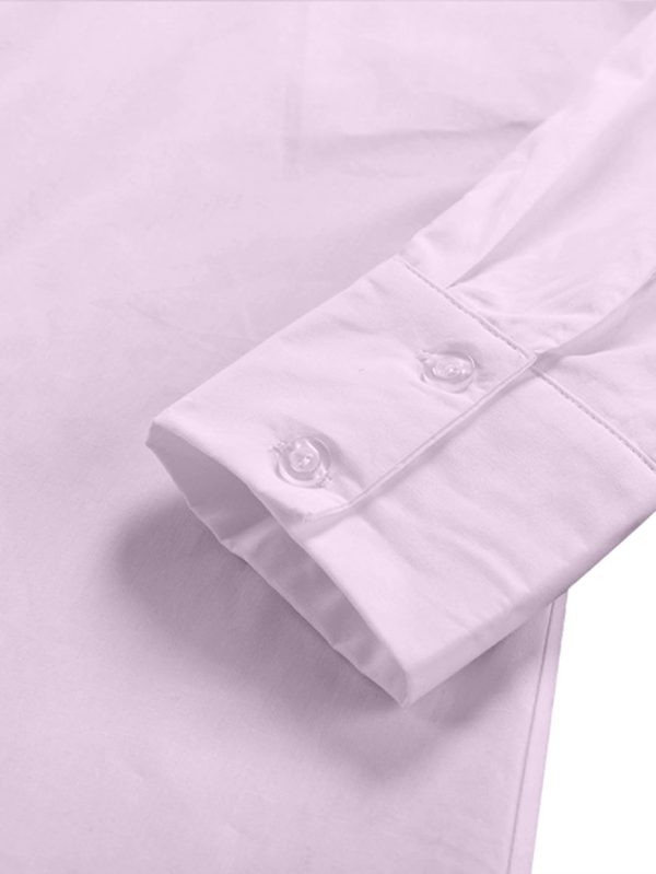Women's Casual Shirt Dress Collar V Neck Button Down Loose Long Sleeve Mini Dresses Light Purple X-Large