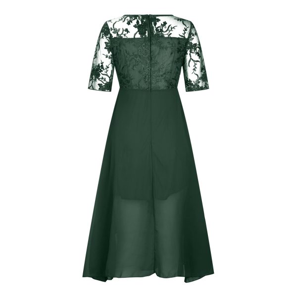 61mFlbjvxL.jpg Women's Chiffon Lace Mesh Patchwork Empire Waist Dresses Summer Half Sleeve Pleated Fashion Flwoy A-Line Midi Dress