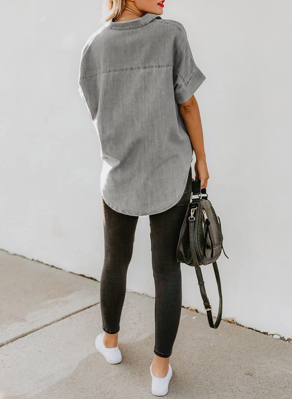Womens Button Down Shirts V Neck Loose Casual Shirt