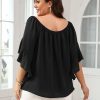 Womens Plus Size Off The Shoulder Blouse Tops Half Sleeves Tie Front Sexy Flowy Top