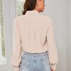 Women Bow Tie Neck Office Blouse Button Down Long Sleeve Bodysuits Blouse Top