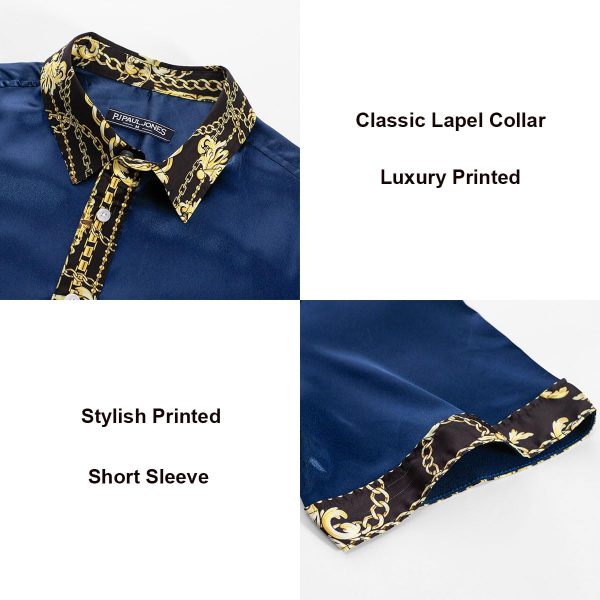 Mens Short Sleeve Button Down Shirts Casual Stretch Satin Silk Hawaiian Beach Shirt