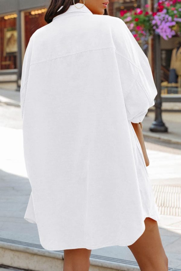 Womens Oversized Button Down Shirts Casual Loose Long Sleeve Solid Lapel Long Blouses Tops with Pockets