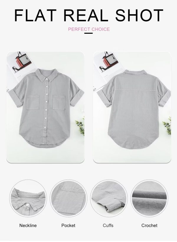 Womens Button Down Shirts V Neck Loose Casual Shirt