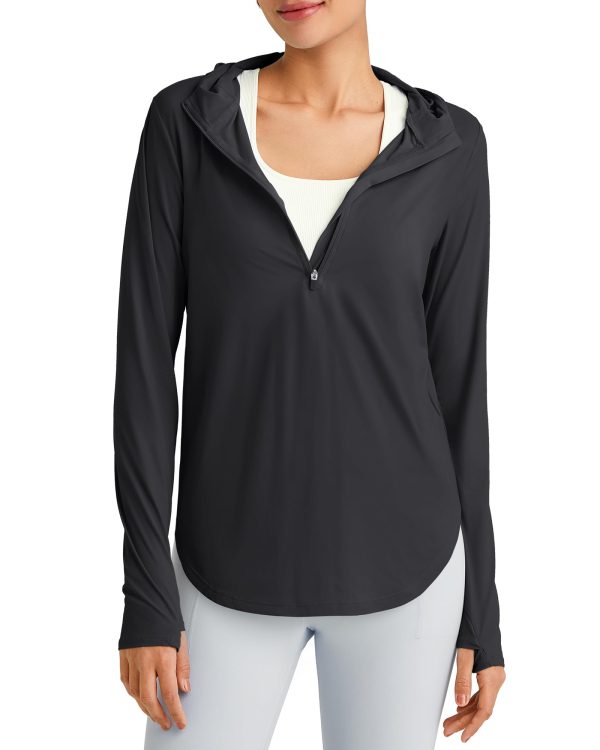 Lightbreeze Womens UPF 50+ Sun Shirts with Hoodie Long Sleeve Workout Tops Half Zip Rash Guard Hiking Fishing