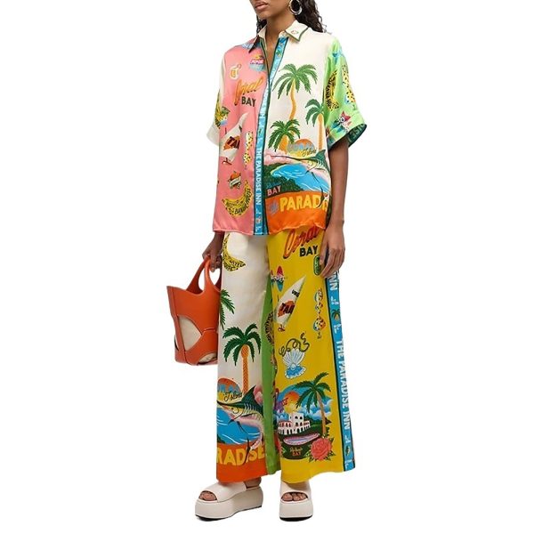 61xJPe2bznL.jpg Floral two piece sets for women, Casual Floral Fruit Print Short Sleeve Shirt Wide Leg Pants Hawaii Beach Outfits