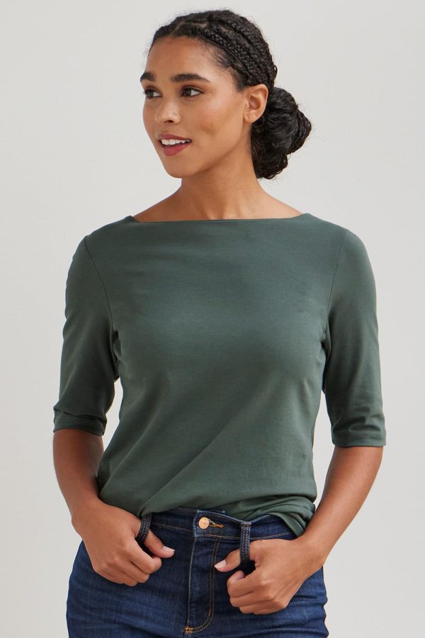 61xuMXmO8nL.jpg Women's Organic Pima Cotton Half Sleeve Boat Neck Top
