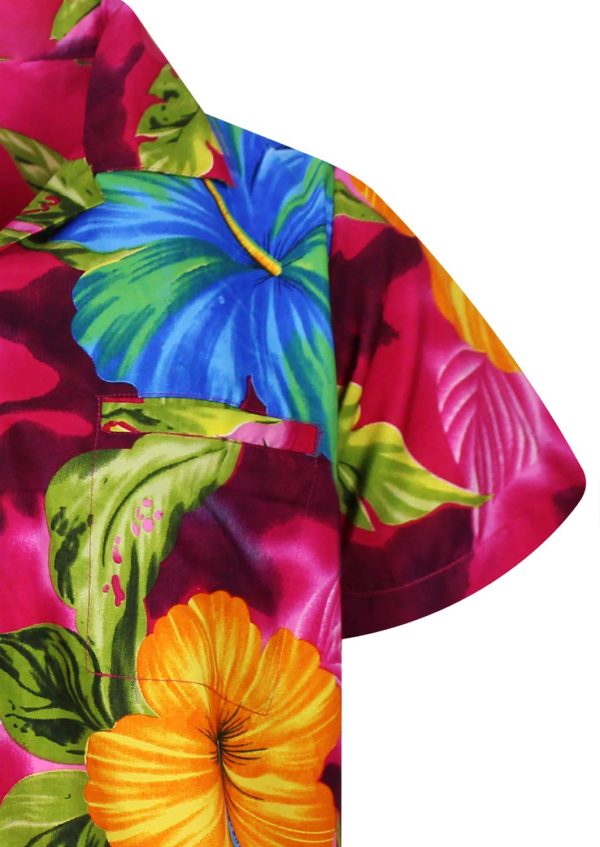 Funky Hawaiian Shirt Men Short-Sleeve Front-Pocket Big Flower Multiple Colors