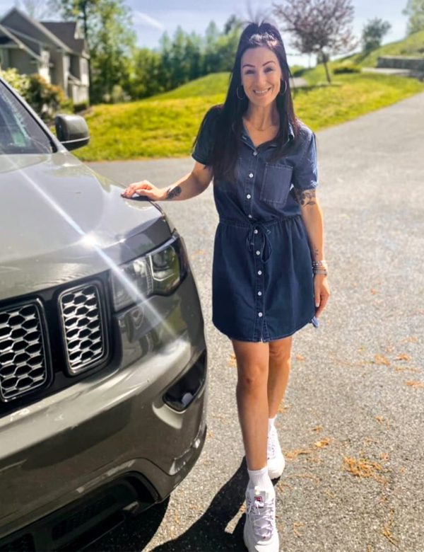 Women Casual Denim Dress Short Sleeve Tie Waist Classic Jean Shirt Dress