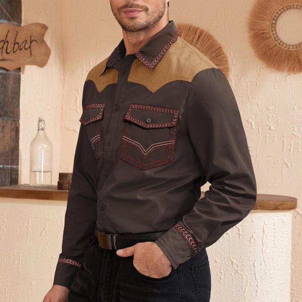 71-ku1NeioL.jpg Mens Western Shirts Long Sleeve Cowboy Shirts for Men Casual Button Down Shirts Country Shirt