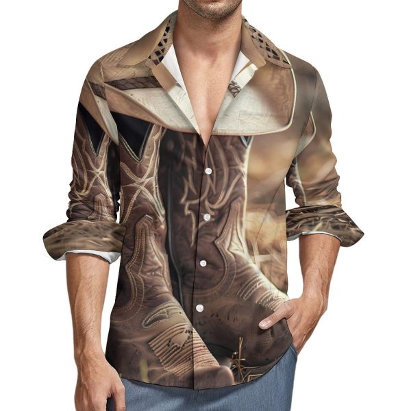 710LYIQVZLL.jpg Western Vintage Denim Style Men's Dress Shirts Long Sleeve Golf Shirts Casual Button Down T-Shirt for Athletic Business