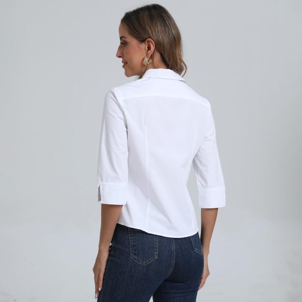 71358HJ8dYL.jpg Women's Button Down Shirt Tailored 3/4 Sleeve Slim Fit Non Iron Wrinkle Free Basic Formal Work Blouses