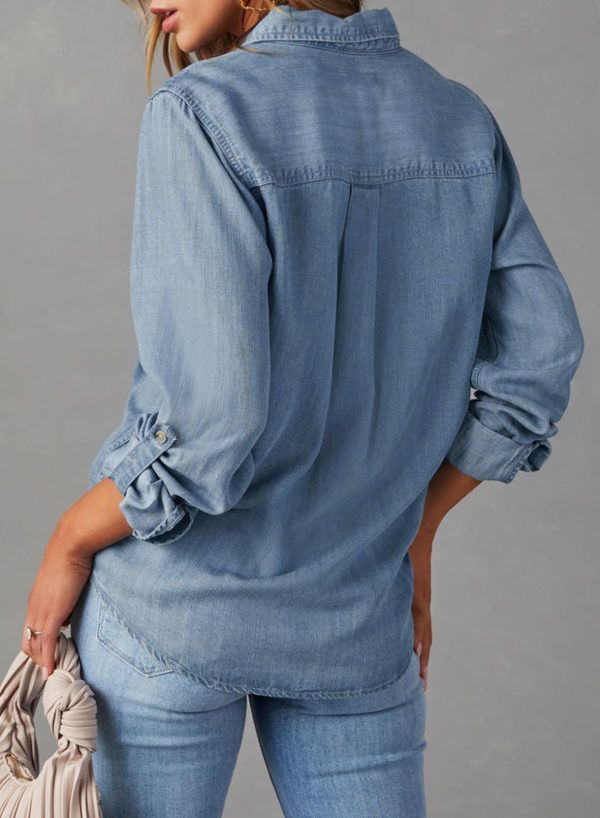 714pnNrvBdL.jpg Women Button Down Denim Shirts Casual Long Sleeve V Neck Chambray Blouse Top