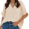 715OnlcvAGL.jpg Casual Womens Short Sleeve V Neck Shirts Oversized Solid Blouses Tops