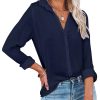 Womens Button Down V Neck Shirts Long/Short Sleeve Office Casual Business Plain Blouses Tops