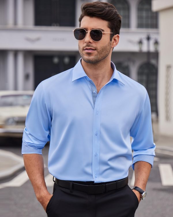 Men's Dress Shirts Long Sleeve Wrinkle-Free Business Casual Button Down Shirt