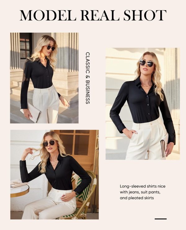 Button Down Shirts for Women Slim fit Long Sleeve Stretch Dress Shirts Work Shirt Wrinkle Free Office Blouses