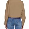 Women's Button Down Shirt Cropped Oversize Boyfriend Long Sleeve Collared Crop Loose Blouses with Pocket