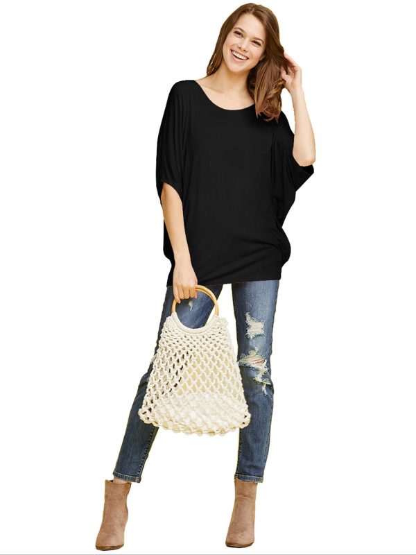 7172aVGkflL.jpg Women's Scoop Neck Half Sleeve Batwing Dolman Top - Plus Size