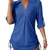 Womens Summer Beach Cover Ups Casual V Neck Long Sleeve Swimsuit Coverup Pleated Solid Drawstring Dresses Shirt