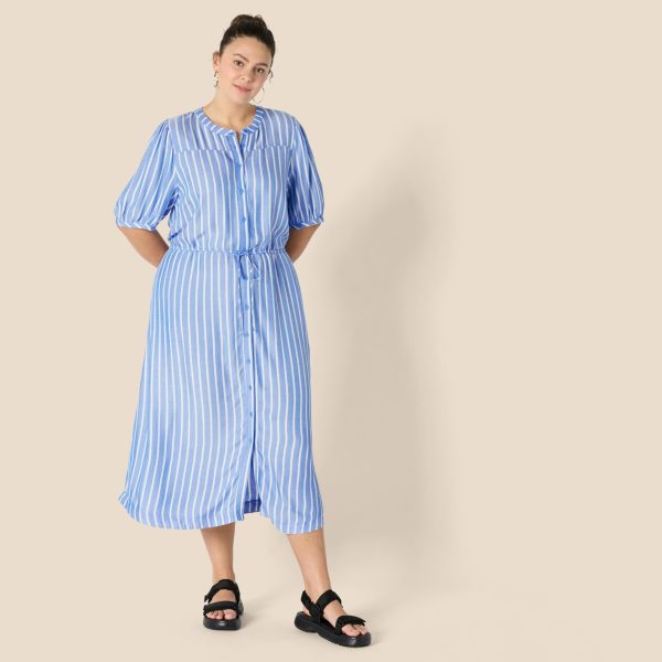 Women's Relaxed Fit Half-Sleeve Waisted Midi A-Line Dress