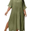 Women's Plus Size Swimwear V Neck Half Sleeve Split Side Cover Up Beach Dress