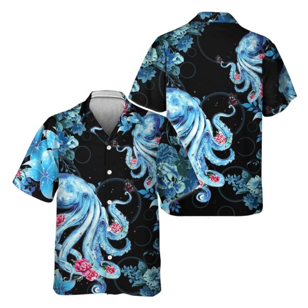 - Octopus Hawaiian Shirt Short Sleeve Aloha Beach Shirt Summer Casual Button Down Shirts Full Size S-5XL