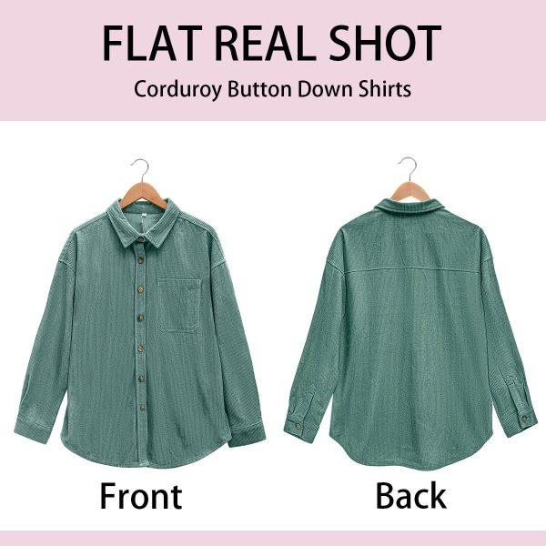 Womens Corduroy Button Down Shirt Casual Oversized Long Sleeve Blouses Tops