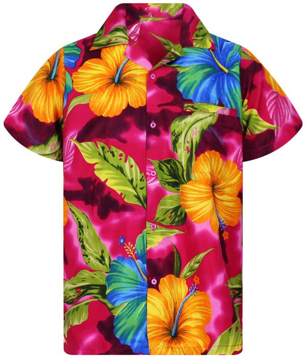 Funky Hawaiian Shirt Men Short-Sleeve Front-Pocket Big Flower Multiple Colors