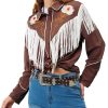 Women's Floral Embroidered Fringe Western Shirts Rodeo Cowgirl Button Down Blouse Tops Country Style Outfits