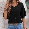 Womens Blouses Ruffle Short Sleeve T Shirts V Neck Double Tiered Bell Sleeve Top Spring Summer Fashion Clothes Cute Tunic