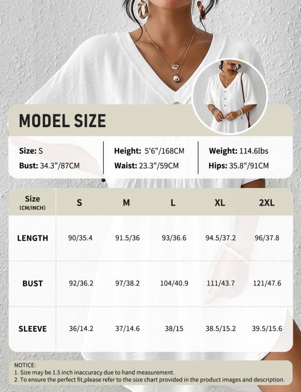 Women's Beach Coverups for Bathing Suits Half Sleeve V Neck Swim Cover Up Mini Dress