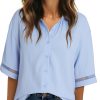 Womens Summer Tops Dressy Casual V Neck Short Sleeve Shirts Solid Button Down Blouses Tops