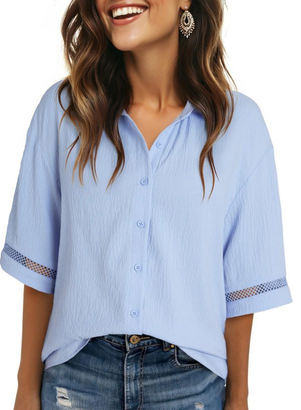 Womens Summer Tops Dressy Casual V Neck Short Sleeve Shirts Solid Button Down Blouses Tops