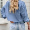 Women Cropped Button Down Shirts Long Sleeve Blouses Casual Work Crop Tops with Chest Pocket
