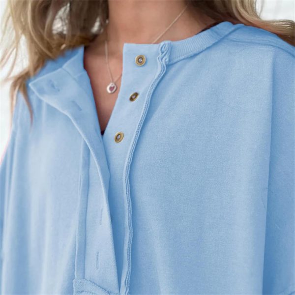 Women's Drop Shoulder 3/4 Sleeve T-Shirts Lightweight Casual Summer Sweatshirt Button Up Henley Neck Pullover Tops