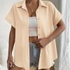 Short Sleeve Summer Tops for Women Casual Button Down Shirts Solid/Striped Business Work Blouses