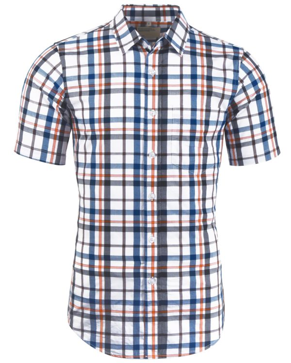71PKF1OJSyL.jpg Mens Short Sleeve Casual Plaid Button Down Shirts Work Slim Fit Western Dress Shirt for Men