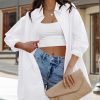 Womens Oversized Button Down Shirts Casual Loose Long Sleeve Solid Lapel Long Blouses Tops with Pockets
