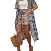 Women's 2 Piece Outfits Summer Half Sleeve Tropical Kimono Top and Shorts Set
