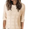 Women's Casual Short Sleeve Loose Tunic Tops Lightweight Crochet Knit Summer Sweaters Blouses