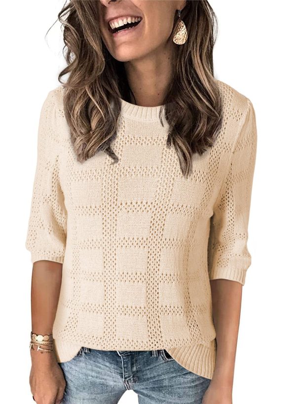 71RbcWgV7RL.jpg Women's Casual Short Sleeve Loose Tunic Tops Lightweight Crochet Knit Summer Sweaters Blouses