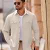 Men's Casual Shirt Jacket Linen Button Down Shirt Long Sleeve Lightweight Shacket with Pockets