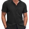 Mens Short Sleeve Button Down Shirts Wrinkle Free Dress Shirts Casual Polka Dot Print Shirt with Pocket